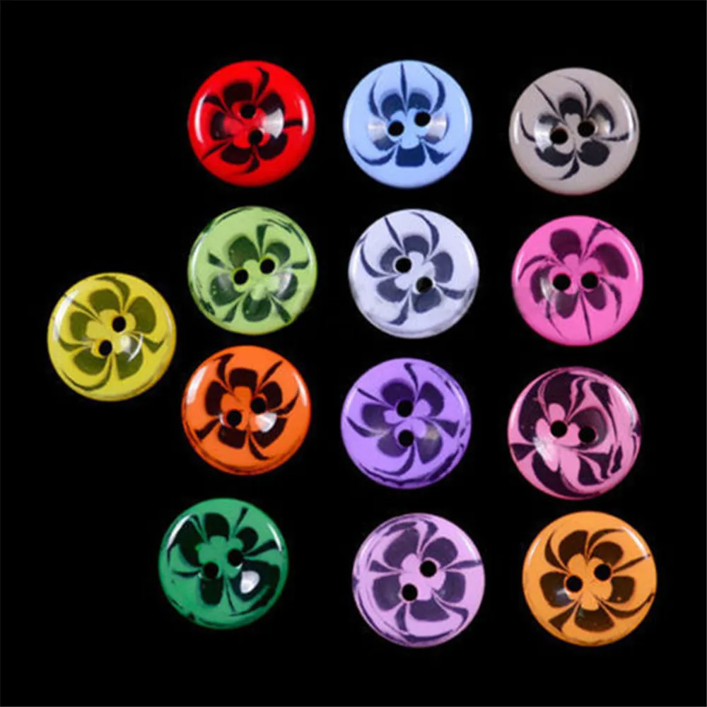 100 шт./лот красивые прозрачные разноцветные пуговицы из смолы с 2 отверстиями