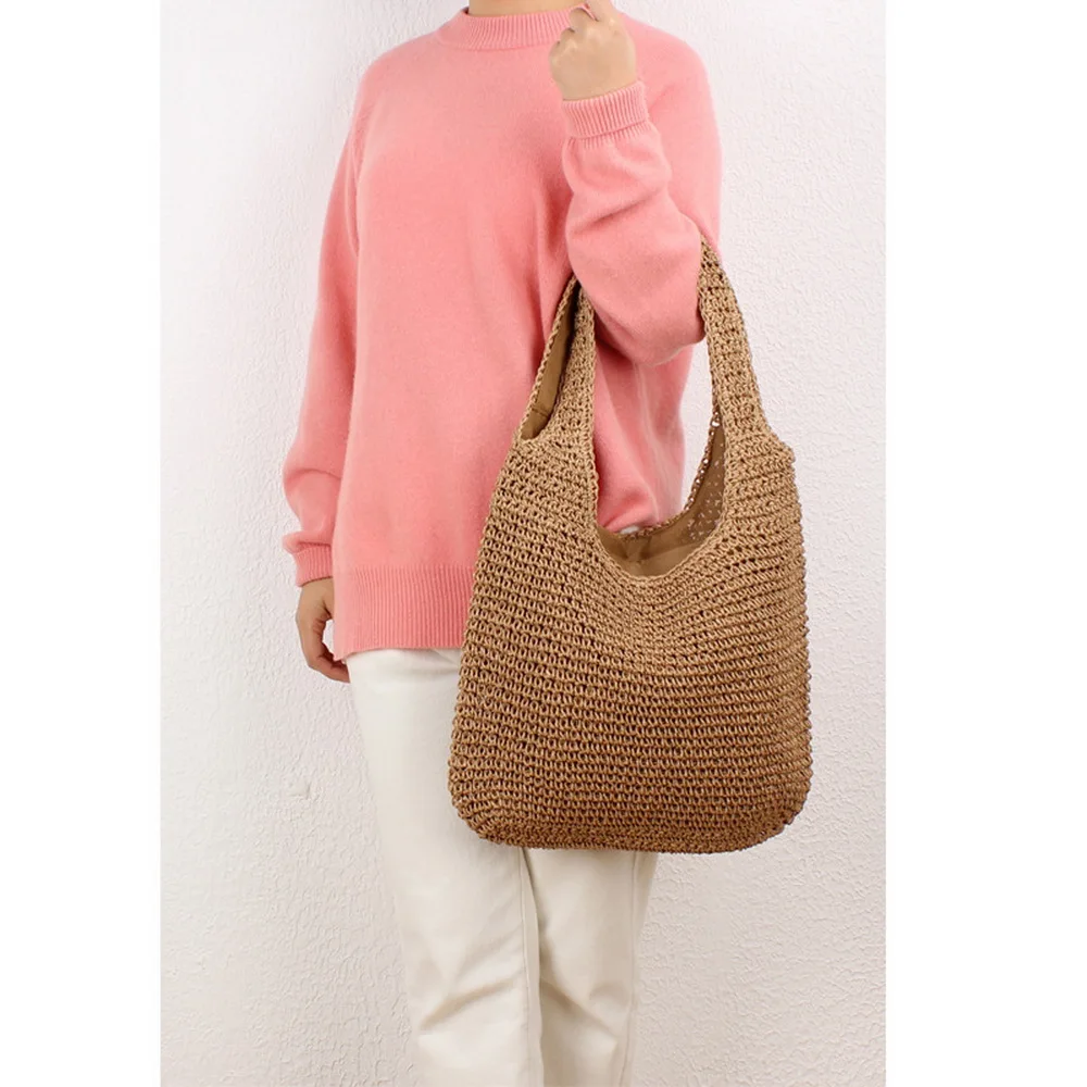 Stylish Popular Straw Beach Girl Outdoor Beach Travel Shoulder Bag Woman Handmade Rattan Tote Handbag