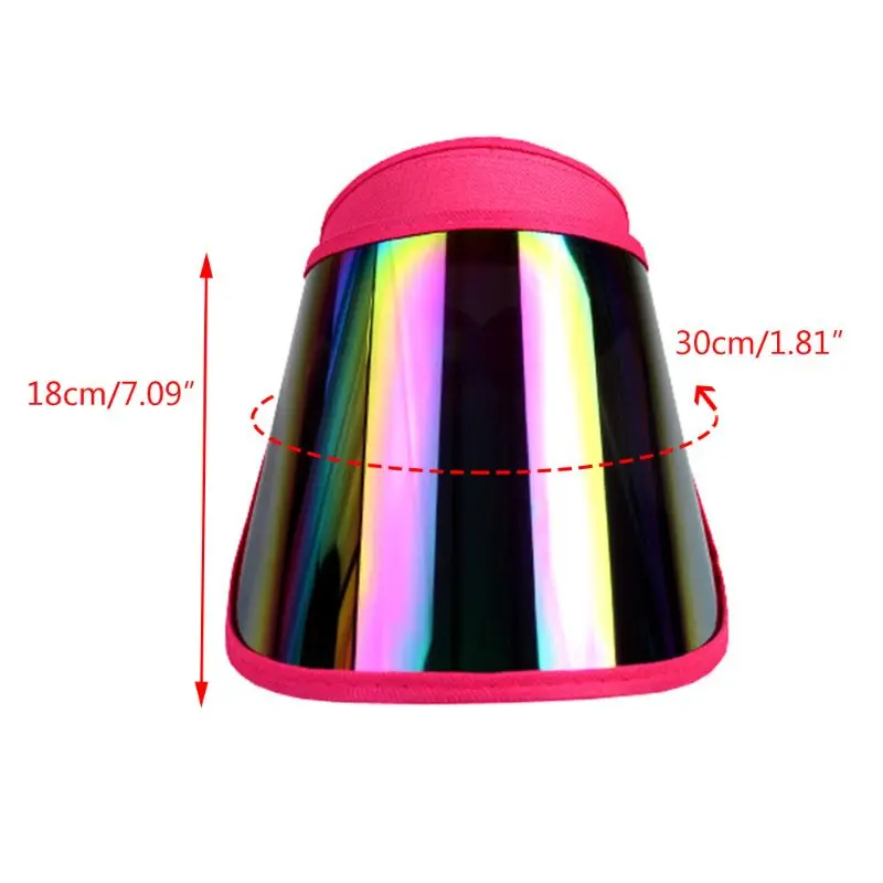 

Women Summer Empty Top Sun Visor Hat Rainbow Plastic Panel UV Protection Adjustable Angle Large Wide Brim Motorcycle Beach Cap