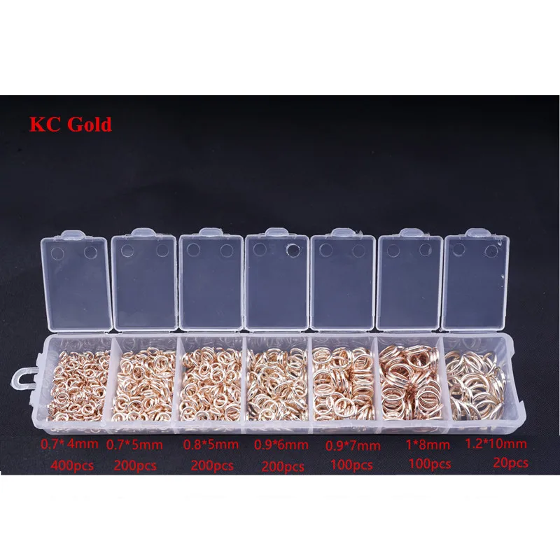 kc gold jump rings 1200 шт. открытые прыжки кольца 3 мм 4 мм 5 мм 6 мм 7 мм 8 мм 10 мм набор коробок для DIY ювелирных изделий фурнитура Сплит Кольца разъемы HK060 - Цвет: kc gold jump rings