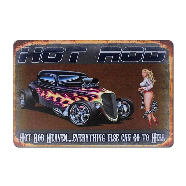 

Винтажный Ретро-постер Hot Rod Heaven, жестяной металлический знак, металлический постер, металлический декор, металлическая живопись, настенная ...
