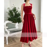 burgundy velour evening dresses 2021 simple square collar prom gowns sexy spaghetti strap a line party dress robes de soir%c3%a9e
