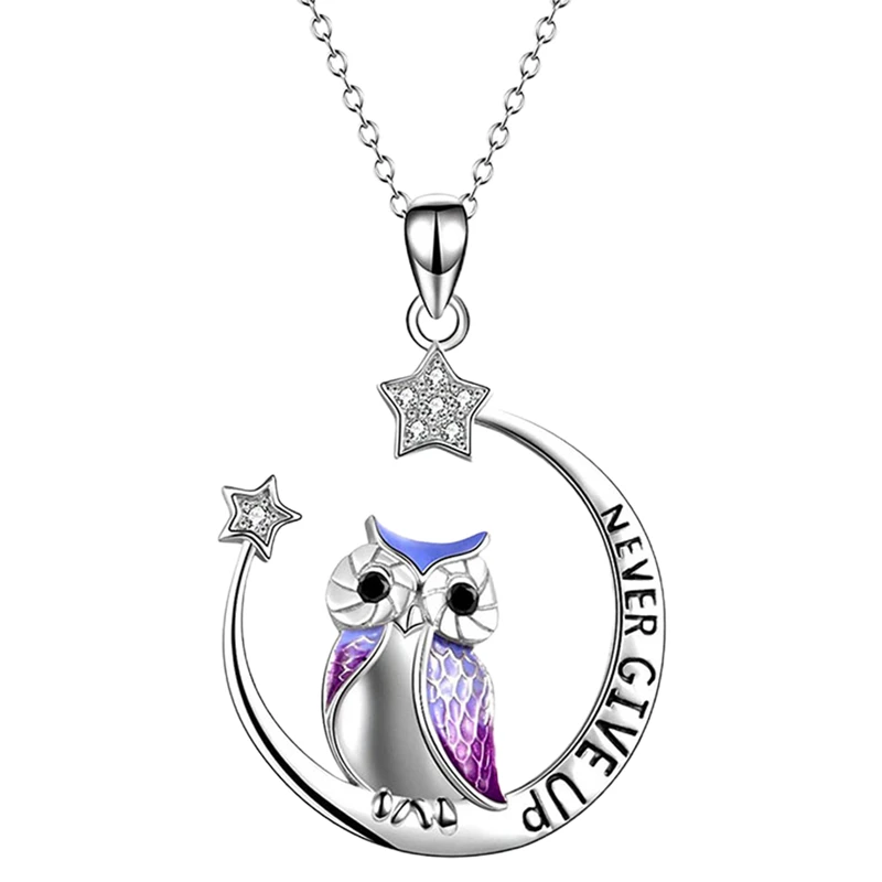 

Cute Owl Ladies Necklace Moon Engraved Letter Pendant elegant Stars Inlaid Zircon Romantic Banquet Party Jewelry Necklace