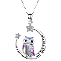 cute owl ladies necklace moon engraved letter pendant elegant stars inlaid zircon romantic banquet party jewelry necklace