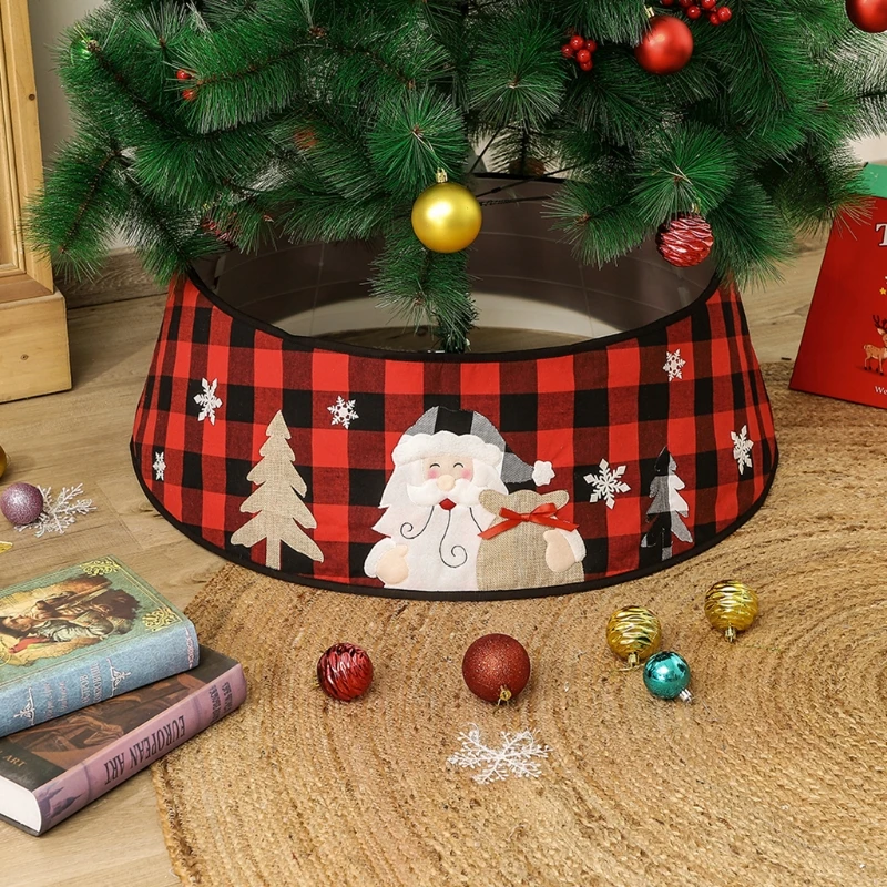 

Christmas Tree Skirt Santa Claus Red and Black Plaid Base Collar Around Decor