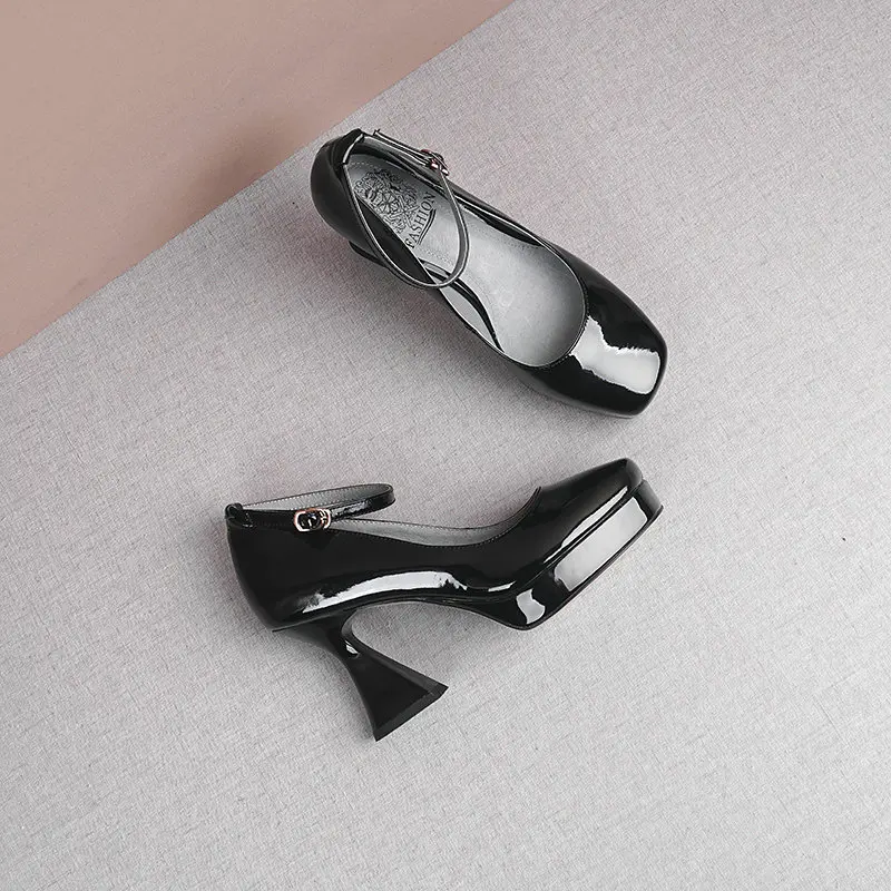 

2021 Summer Autumn Ankle buckle Women Shoes Fashion Genuine Leather Thick High Heels Pumps Wedding Party Shoes Woman