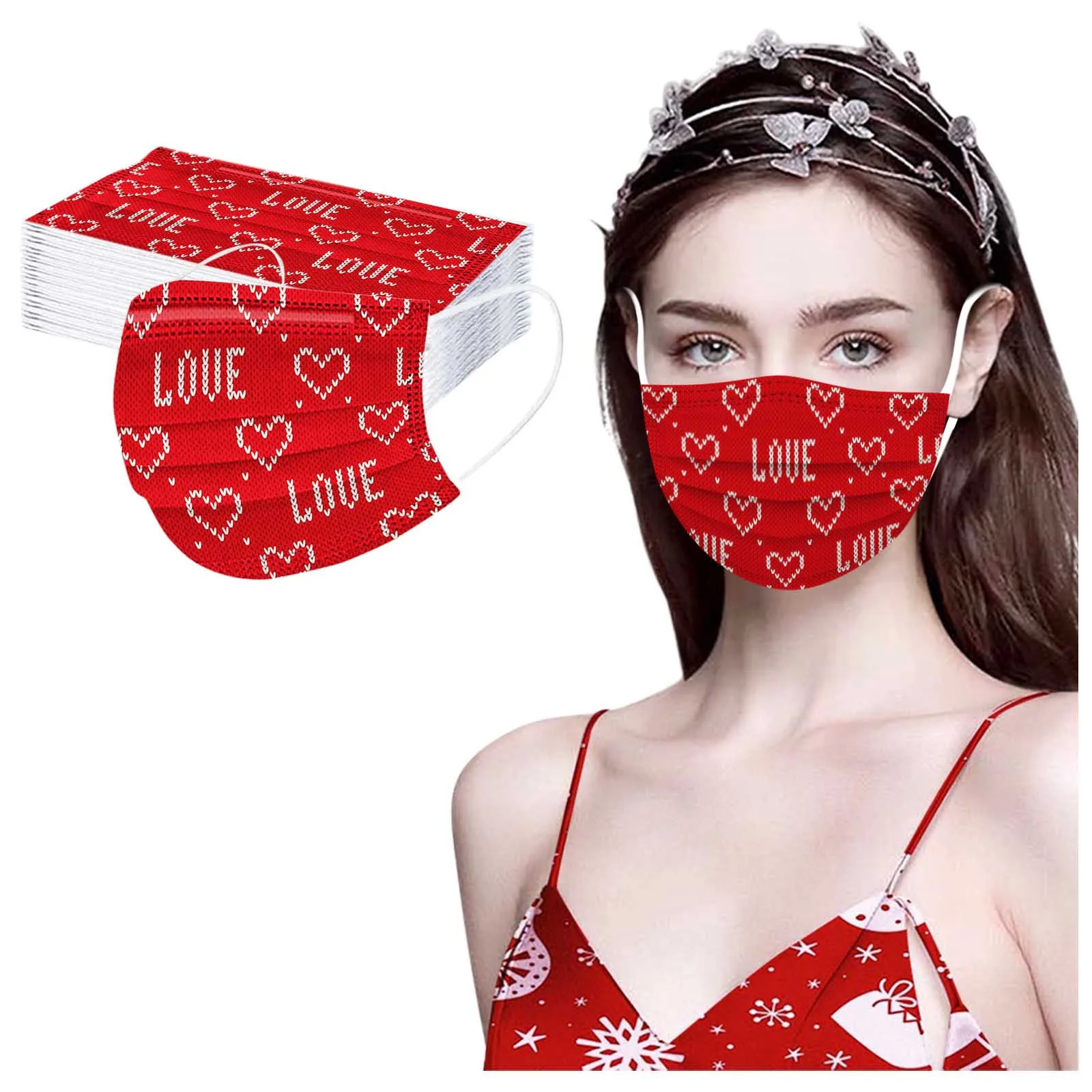 

Adult Valentine's Day Printed Mouth Mask Non-woven Fabric 3-Ply Protective Face Masks Dustproof Breathable Disposable Masque