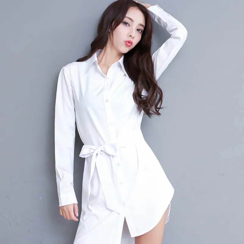 2021 White Shirt Female Long Sleeve Medium Length Sexy Irregular Belt Loose Thin Blouse Womens Tops And Blouses Harajuku Vintage