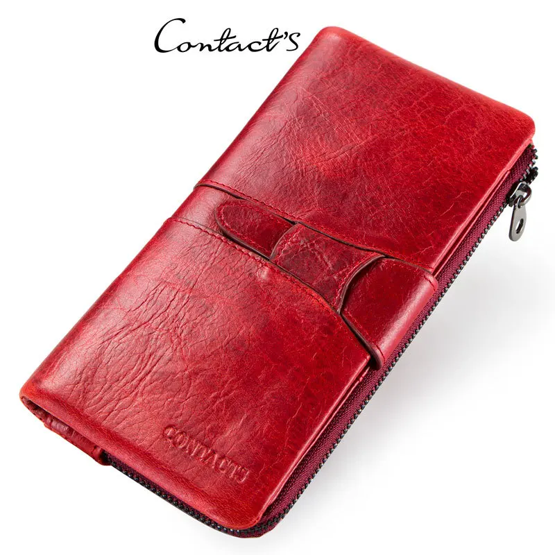 Women's Clutch Bag Long Leather Ladies Wallet First Layer Cowhide Two-fold Buckle Clutch Multi-card Card Holder