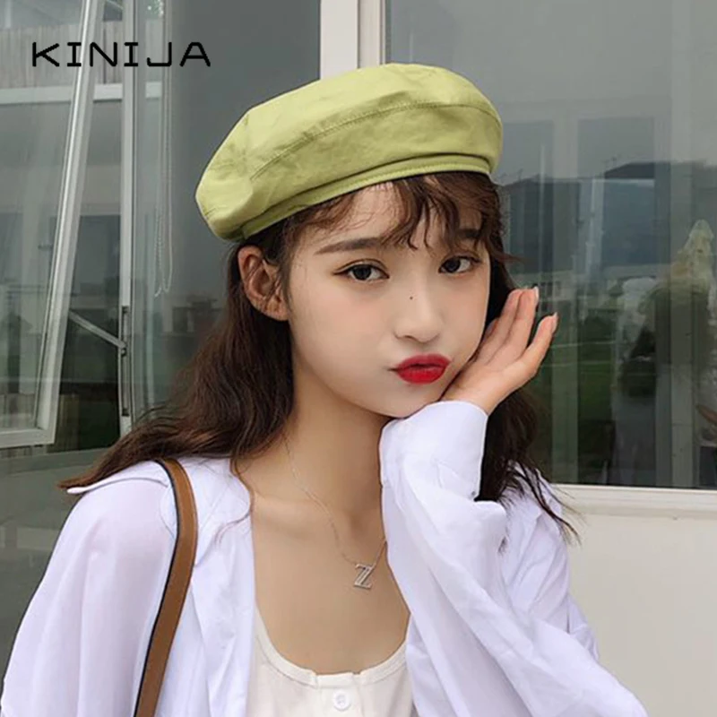 Осенний берет шапки Женская хлопковая однотонная Модная ретро тонкая Кепка