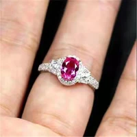 trendy silver color red oval egg shaped geometric crystal alloy female ring for women party wedding jewelry accessories