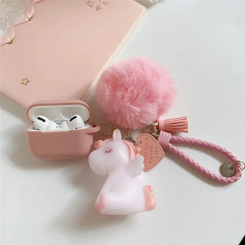 Чехол для AirPods мультяшный с брелоком аксессуары Единорог силиконовый чехол