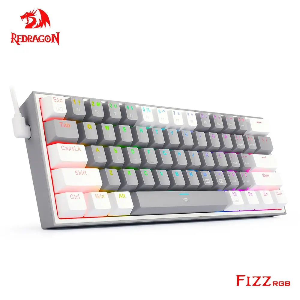 Механическая игровая мини-клавиатура REDRAGON Fizz K617 RGB USB с красным переключателем, 61 клавиша, проводная Съемная клавиатура с кабелем, портативная, для путешествий