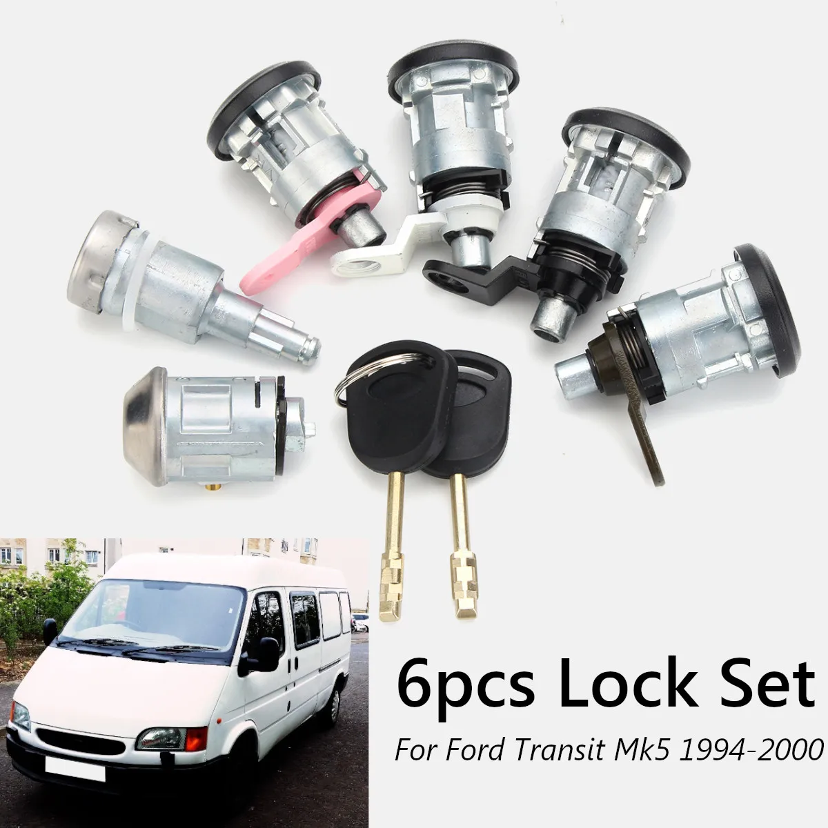 new 6Pcs Full Left Right Lock Set Front Rear Door Ignition w/2 Keys For Ford Transit Mk5 1994-2000