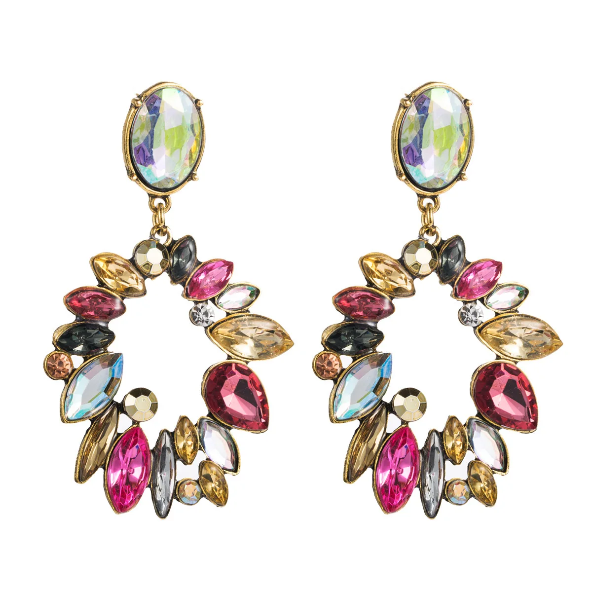 Jouval Exaggerated Big Rhinestone Crystal Geometric Drop Earrings For Women Alloy flower Luxury Wedding Jewelry Female Brincos | Украшения