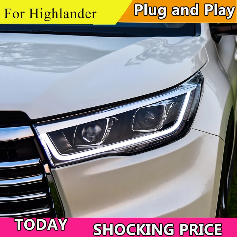 Автомобильный Стайлинг для 2015 новых фар Highlander Toyota светодиодная… Kluger фары DRL