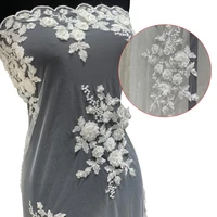 luxury quality heavy beaded white pearl sequins embroidered lace fabric 5 yards handmade 3d flowers for bridal wedding dresses