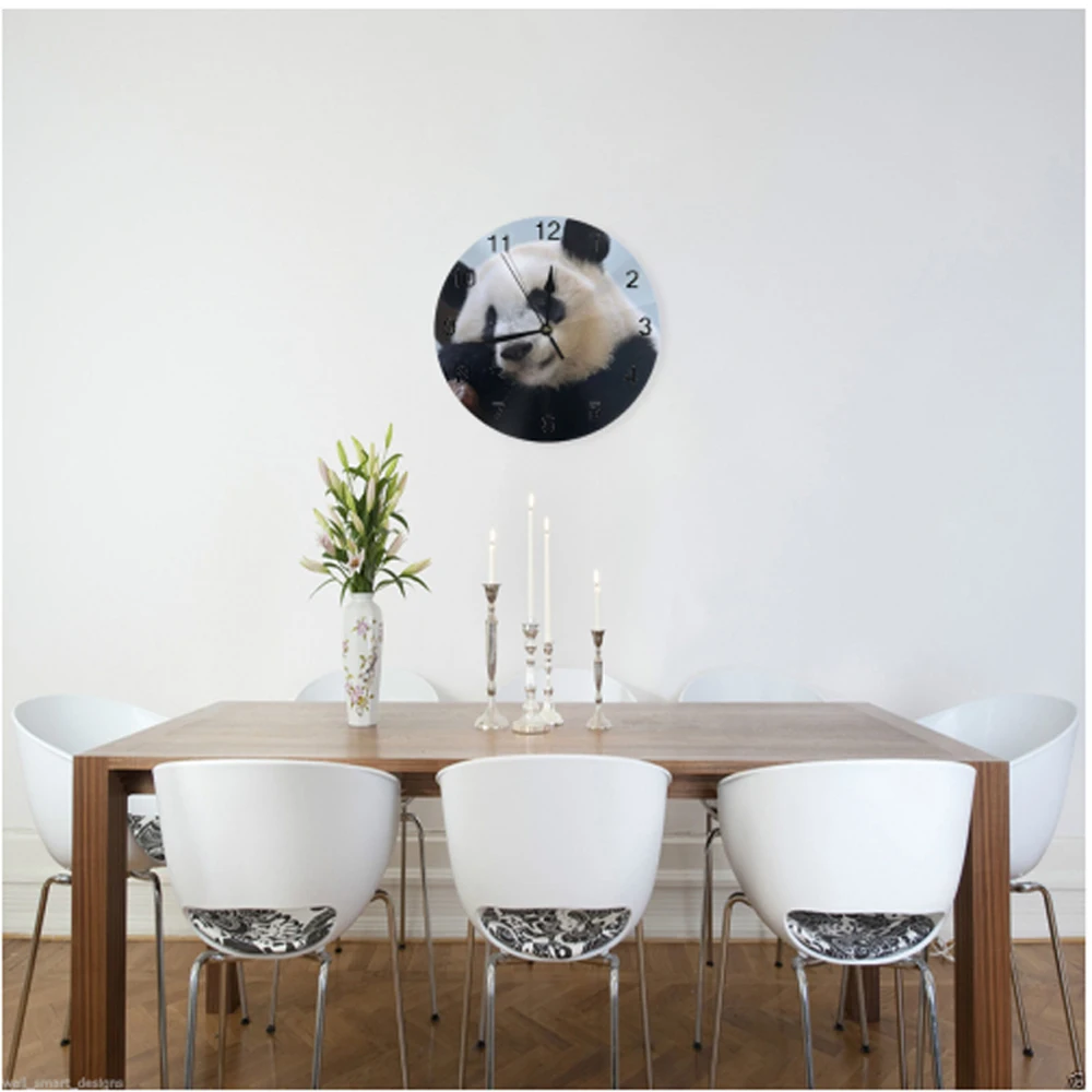 Круглые Настенные часы с милой пандой декоративный цифровой циферблат