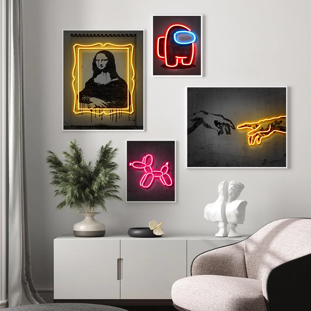 Настенная картина в стиле ретро с неоновыми граффити постеры на холсте