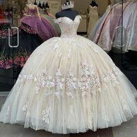 light champagne quinceanera dresses 2022 off the shoulder lace applique custom made floor length princess sweet 16 prom ball