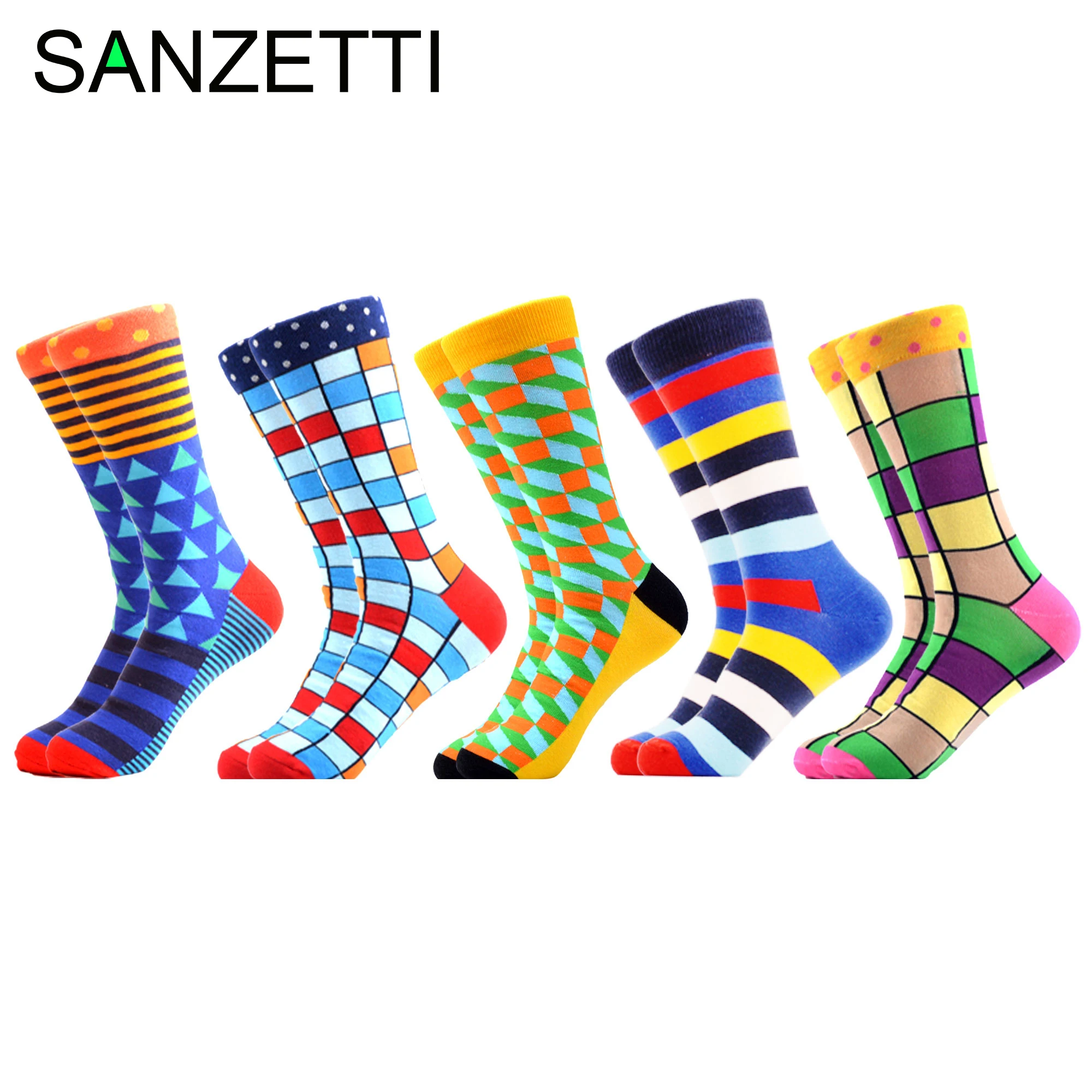 Носки SANZETTI 5 пар/лот мужские цветные Смешные носки из чесаного хлопка с рисунком
