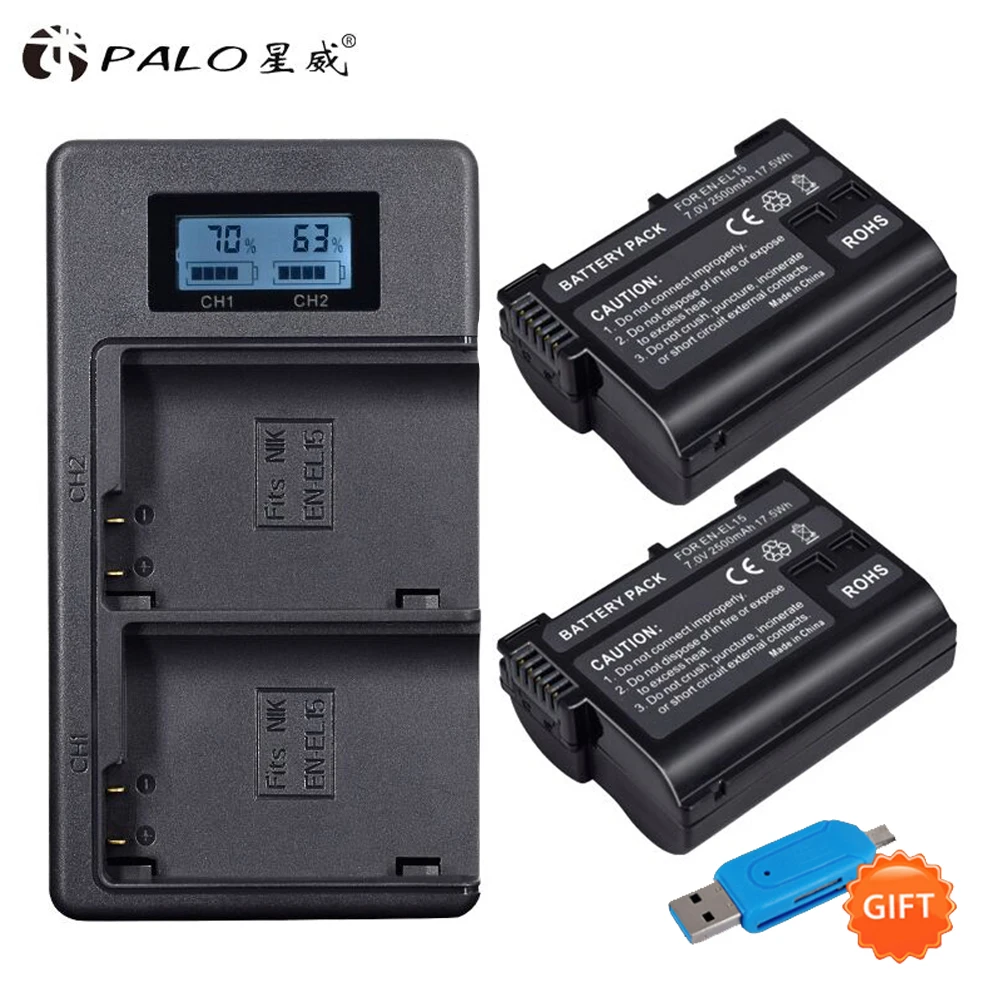 

PALO EN-EL15 ENEL15 EN EL15 Battery + LCD Dual USB Charger For Nikon DSLR D600 D610 D750 D800 D800E D810 D7000 D7100 D7200 V1