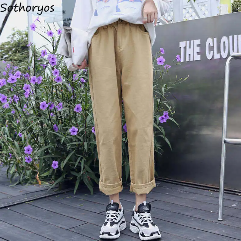 

Casual Pants Women New Spring Cargo Ankle-length Stylish 3XL High Waist Korean Style Zipper Leisure Soft Fashion Solid Female