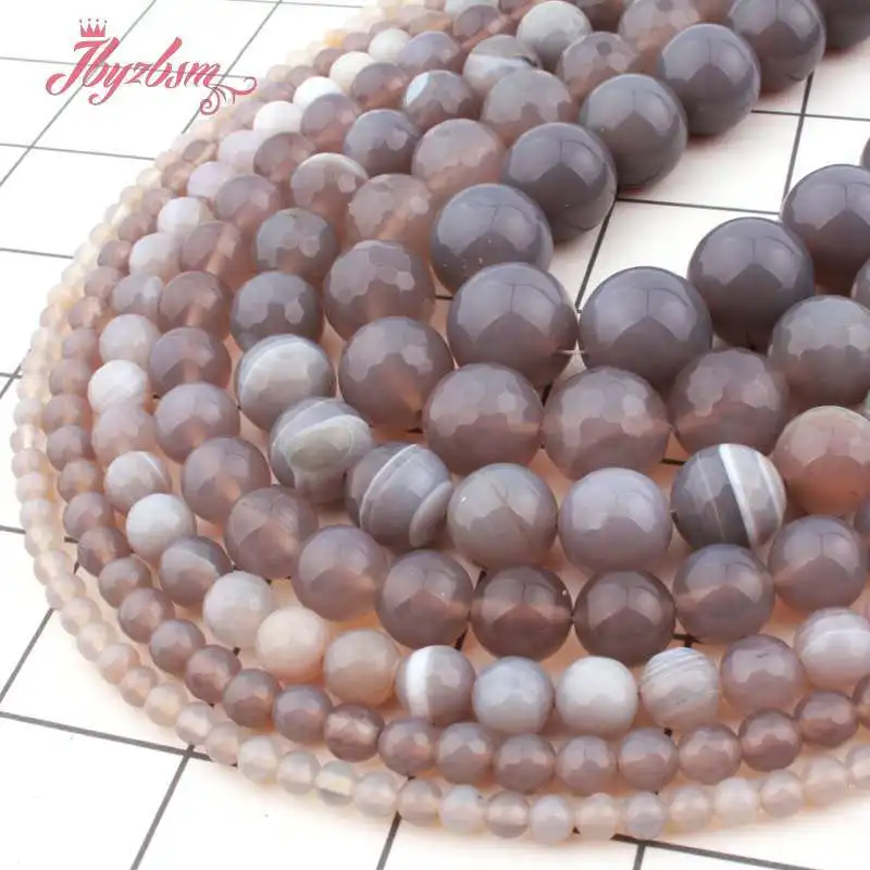 

Natural Round Gray Agates Smooth Faceted Frost 6/8/10mm Stone Beads Spacer For DIY Necklace Bracelets Jewelry Making Strand 15"