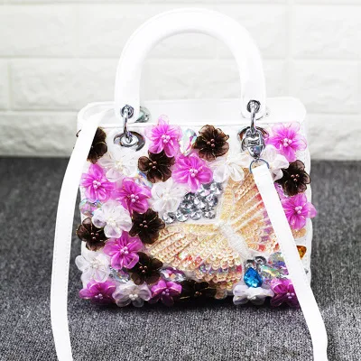 White 28cmx22cmx11cm Женские сумки-мессенджеры с цветами, роскошные женские сумки-мессенджеры с бабочкой, сумки с блестками, розовые сумки для невесты, свадебные вечерние сумки - Цвет: White 28cmx22cmx11cm