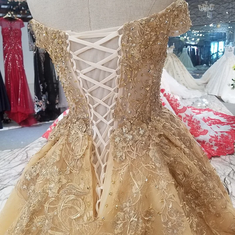 LS65740 золотистые цветы красивое платье быстрой доставки от фарфора плеча