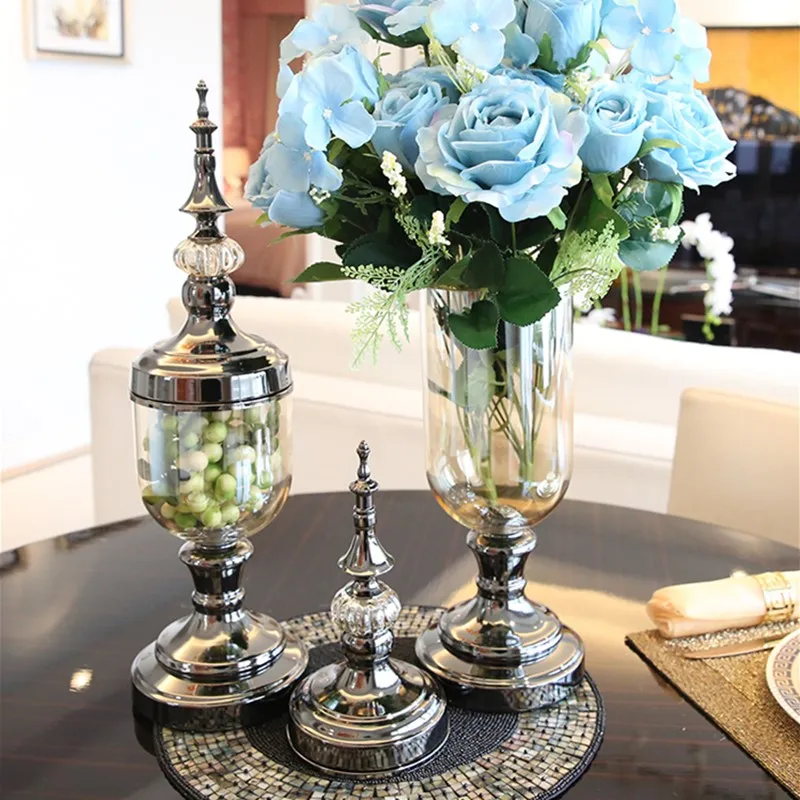 

Прозрачная стеклянная ваза, украшения, Цветочная композиция для гостиной, настольный держатель для свечи, набор искусственных цветов