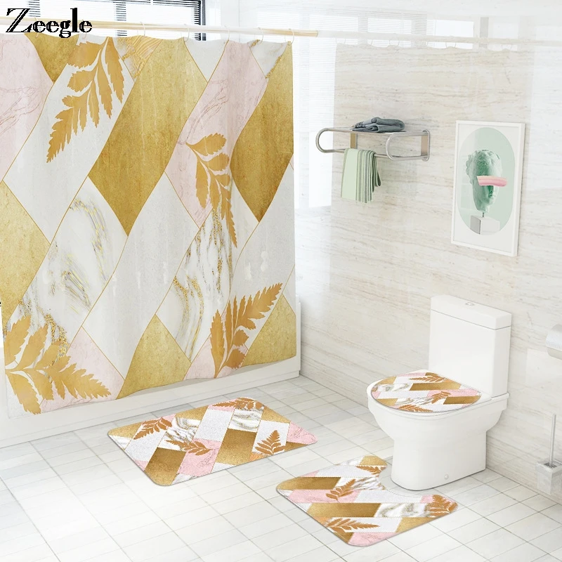 

Набор ковриков для ванной с мраморным принтом, водонепроницаемые занавески для душа из полиэстера, Набор ковриков для ванной комнаты, коври...
