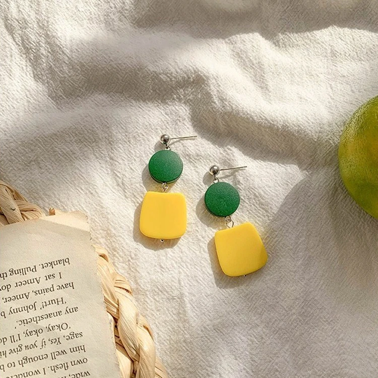 2019 модные деревянные серьги геометрические круглые зеленые желтые квадратные