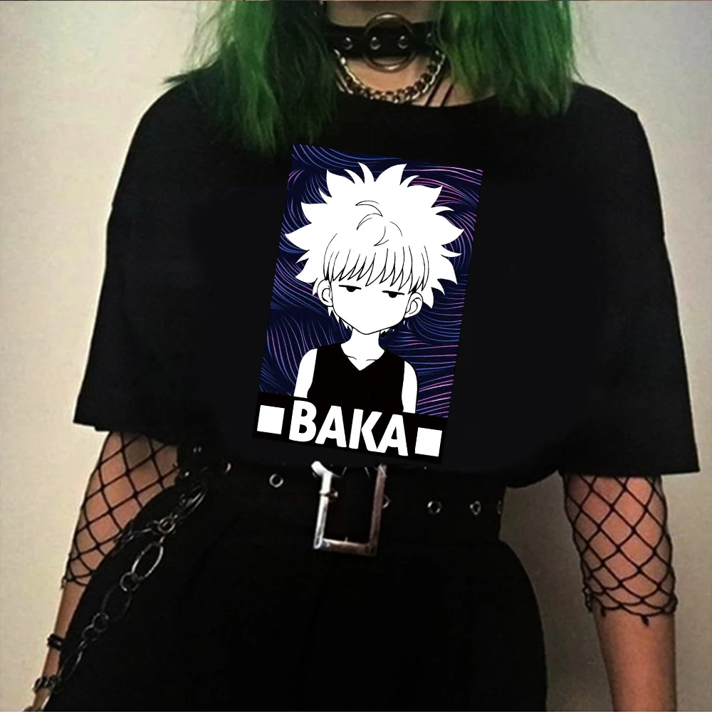 

Anime T Shirt Women Clothes Hunter X Hunter Killua Baka Print Loose Tops Summer T-shirt