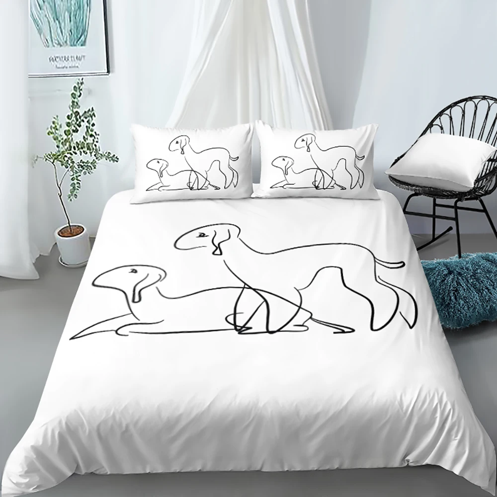 

3D Duvet Cover Sets Bedding Sets Quilt Cover and Pillowslip 210*210 200*200 245*210cm Design Animal Whippet White Bed Linen