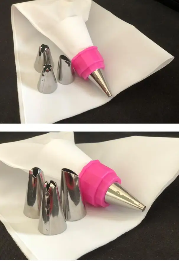 

Kitchen Accessories 4PCS/Set Silicone Icing Piping Cream Pastry Bag + 4 Stainless Steel Nozzle Set DIY Cake Nozzles 4 Coupler S