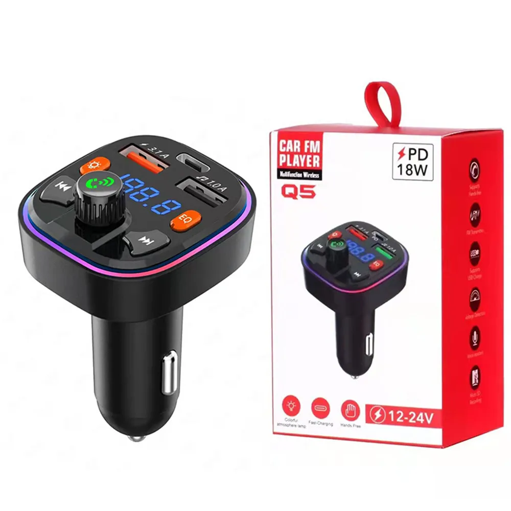 kebidu fm transmitter car bluetooth mp3 audio player wireless handsfree car kit with 18w pd type c fast dual usb charger free global shipping