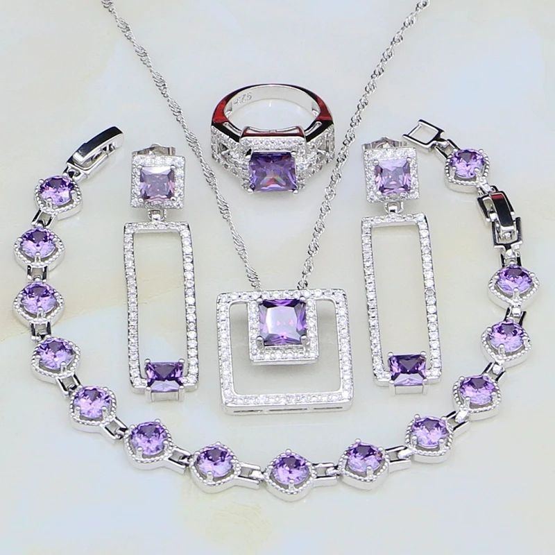 2018 новый стиль фиолетовый кубический цирконий белый CZ 925 серебряные ювелирные