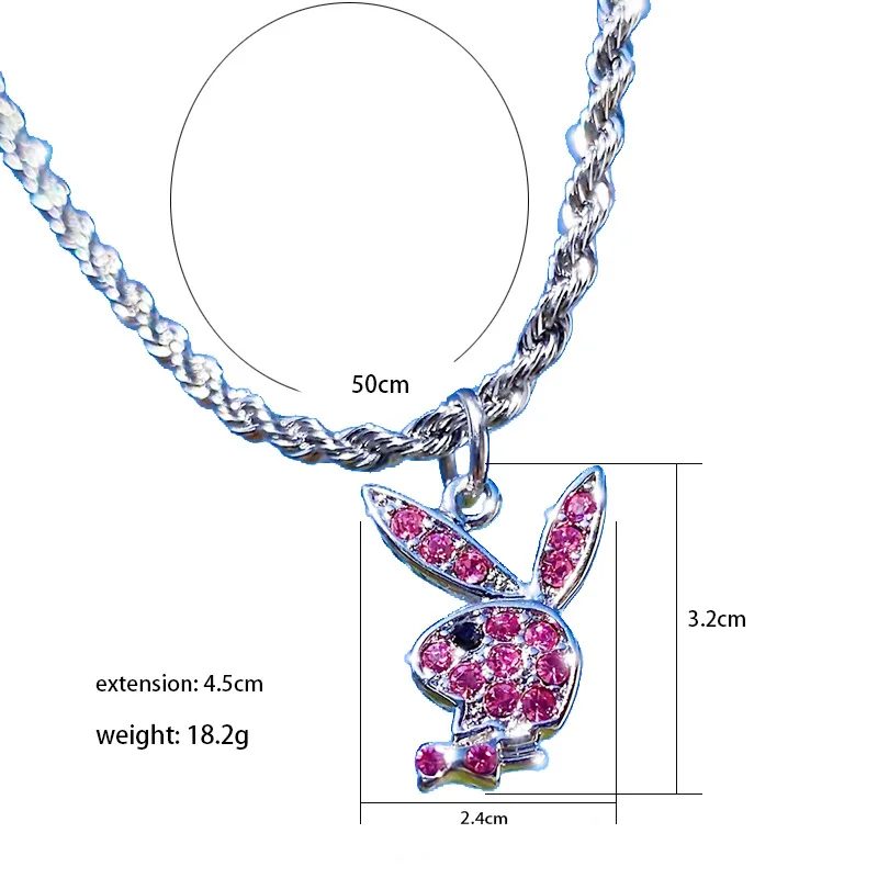 

New ins Stainless Steel Rabbit Necklace Full Rhinestone Rabbit Pendant Necklaces Twist Chain For Women Men Fashion Jewelry