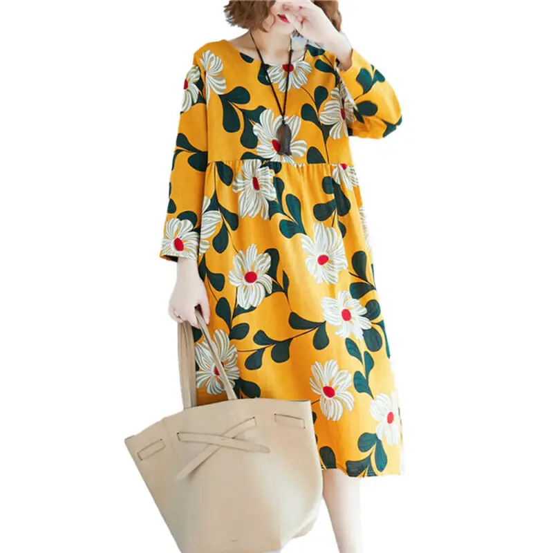 

Womens National Floral Print Dress Ladies Holiday Casual Loose Knee Length Dress