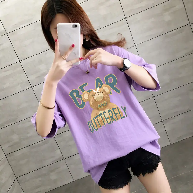 

Женская хлопковая футболка, с коротким рукавом, свободная, в Корейском стиле