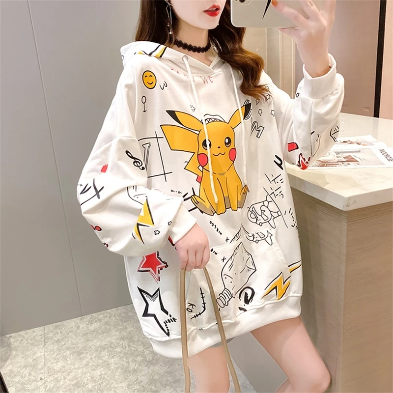 

2021 Spring and Autumn New Korean Style Large Size Loose Cartoon Thin Hoodie Women's Western Style Youthful-Looking Top Fashion