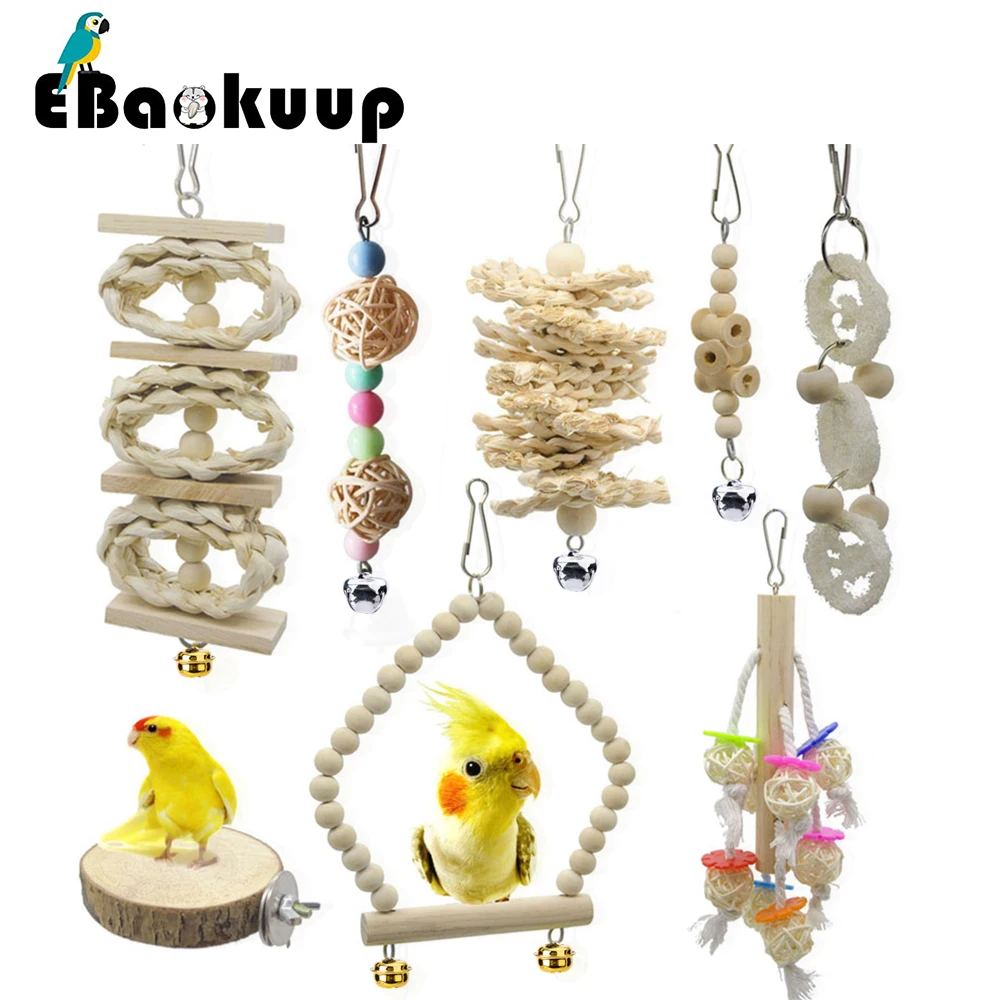 

Ebaokuup 8 шт. попугай качели жевательные игрушки Птица подвесная Клетка Для Скалолазания Игрушки для попугаев, коккатилей, пальцев, Budgie, любящих птиц