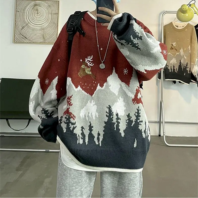 

Men's Women's Round Neck Christmas Sweater Ladies Lovely Elk Pullover Sweater Outer Wear Sweater Holiday Costumes Loose Top No
