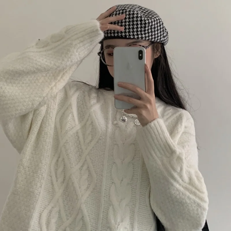 Белый пуловер вязаный женский свитер Осень-зима 2021 свободная верхняя одежда в