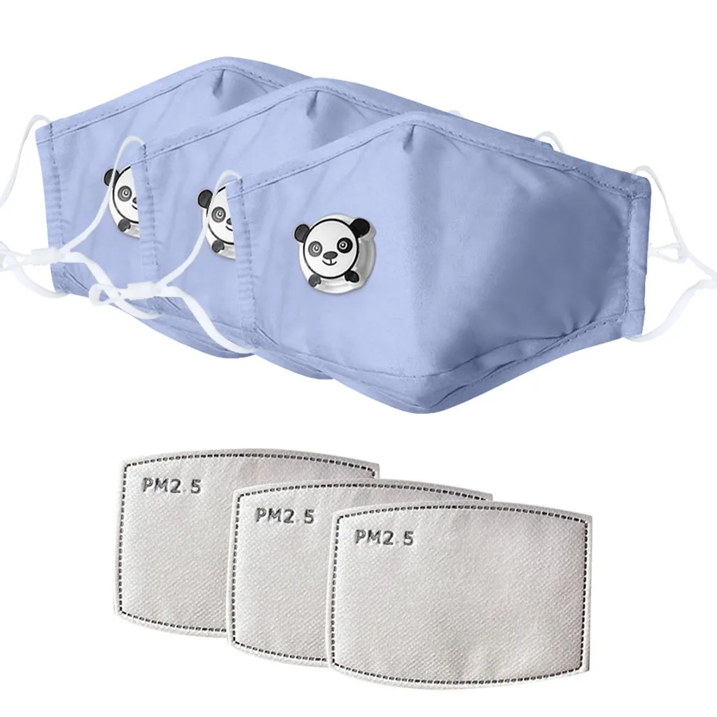 

Cute Panda Cartoon Print Cotton Child Mask Muliticolor Dustproof Breathable Mouth Masks With Filter Face Mask Reusable Washable