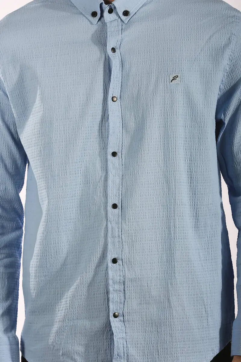 

Mens Blue Seersucker Patterned Shirt