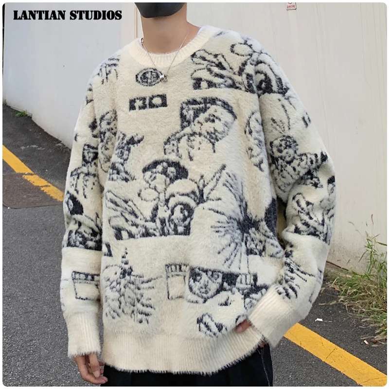 LT Studio японский Винтажный Мужской свитер с принтом Осень зима 2019 повседневный