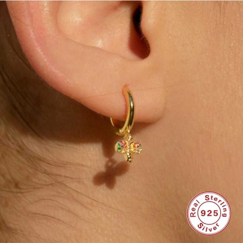 

Boako Woman Lovers' Valentine's Day Hoop Earring 925 Sterling Silver Colorful Honey BeeDangle Earrings Pendientes orecchini Gift