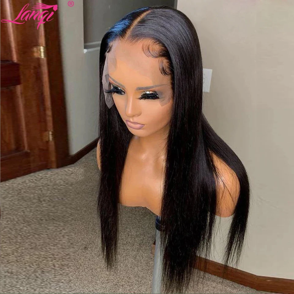 Lanqi Wholesale 30 Inch Bone Straight Lace Front Wig 4x4 Closure Wig Brazilian Lace Front Human Hair Wigs For Women T Part wig